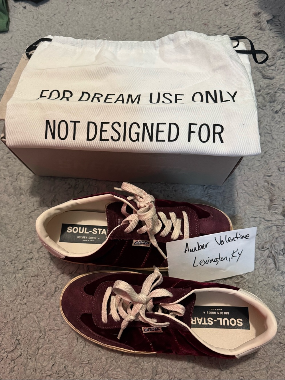 Golden Goose Burgundy and Cream Soul-Star Velvet Sneakers